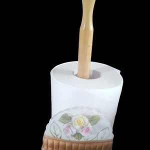 Elegant Rose Toilet Paper Holder with Wooden Handle